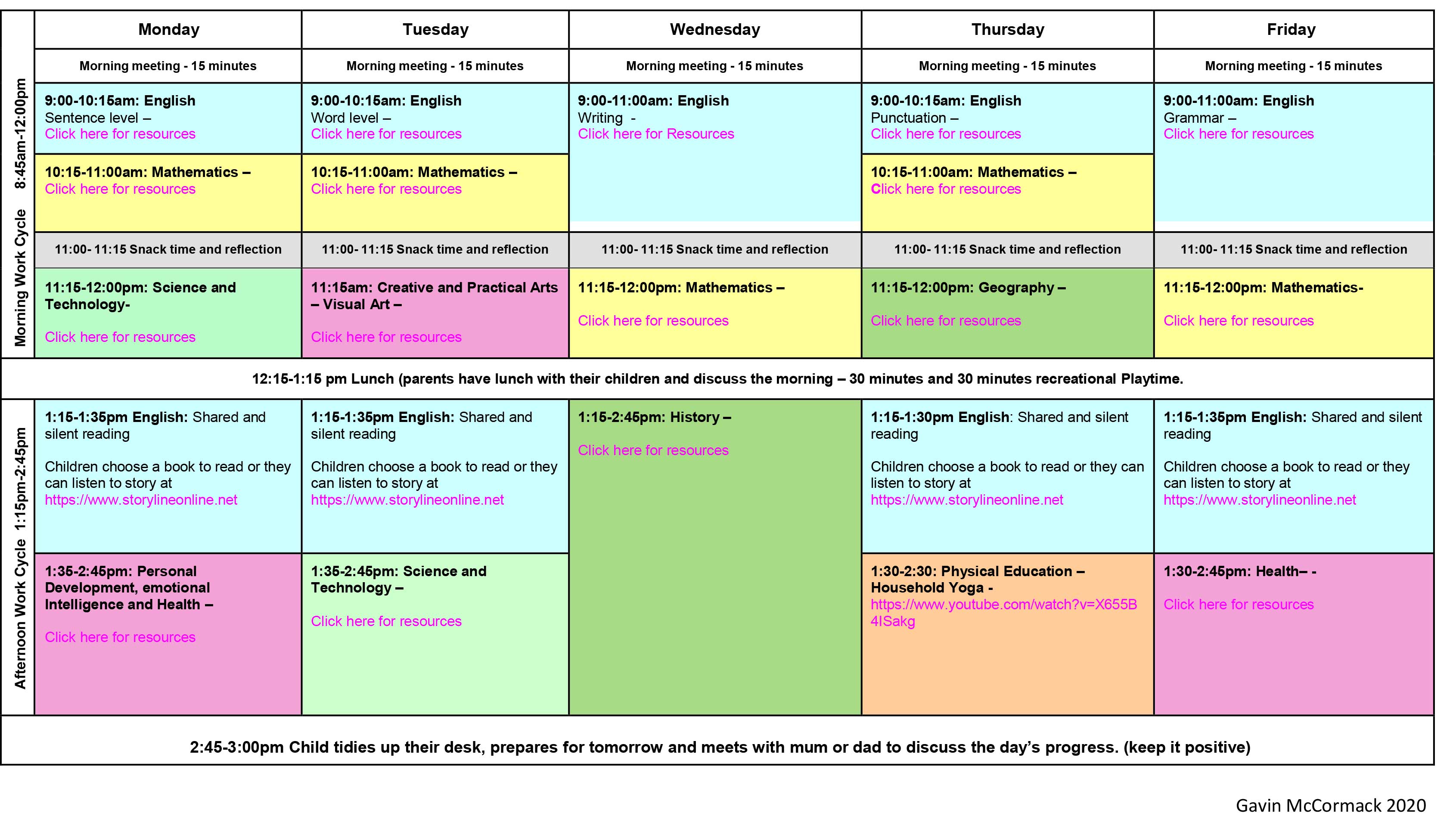 Learning From Home – Weekly Timetable - Different Strokes Montessori